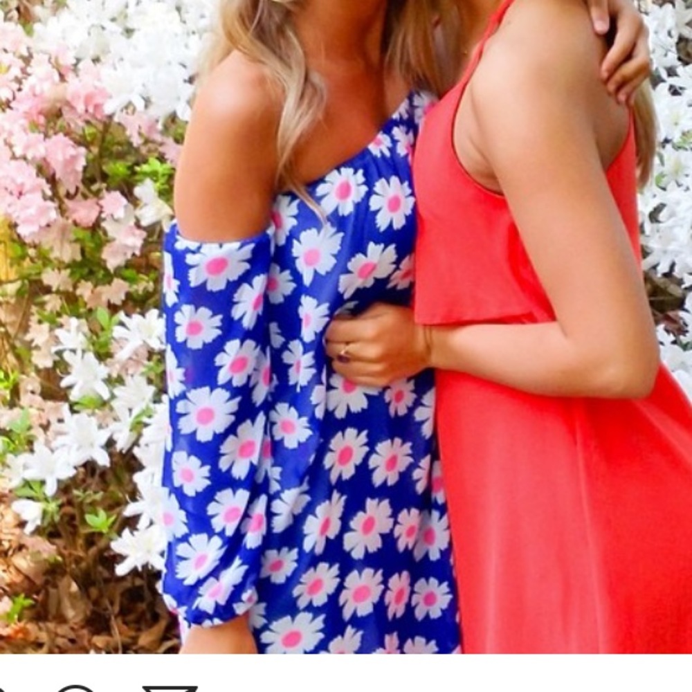 I C U Blue Floral Off The Shoulder Dress